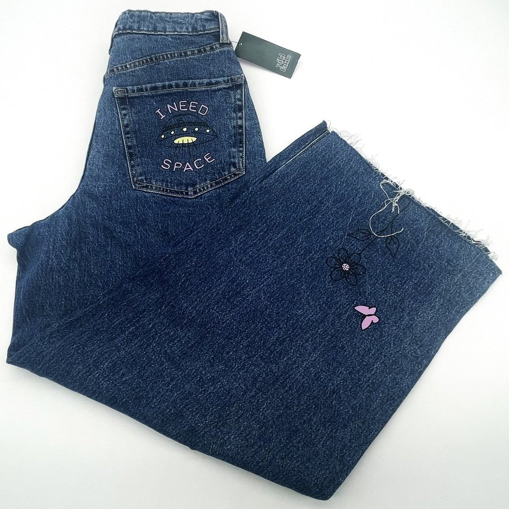 Wild Fable Womens Size 4/27 Blue Denim Highest Rise Wide Leg Ankle Doodle Jeans